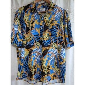 Fohemr Shirt Sz XL Mens Luxury Tiger Casual Short Sleeve Button Regular Fit